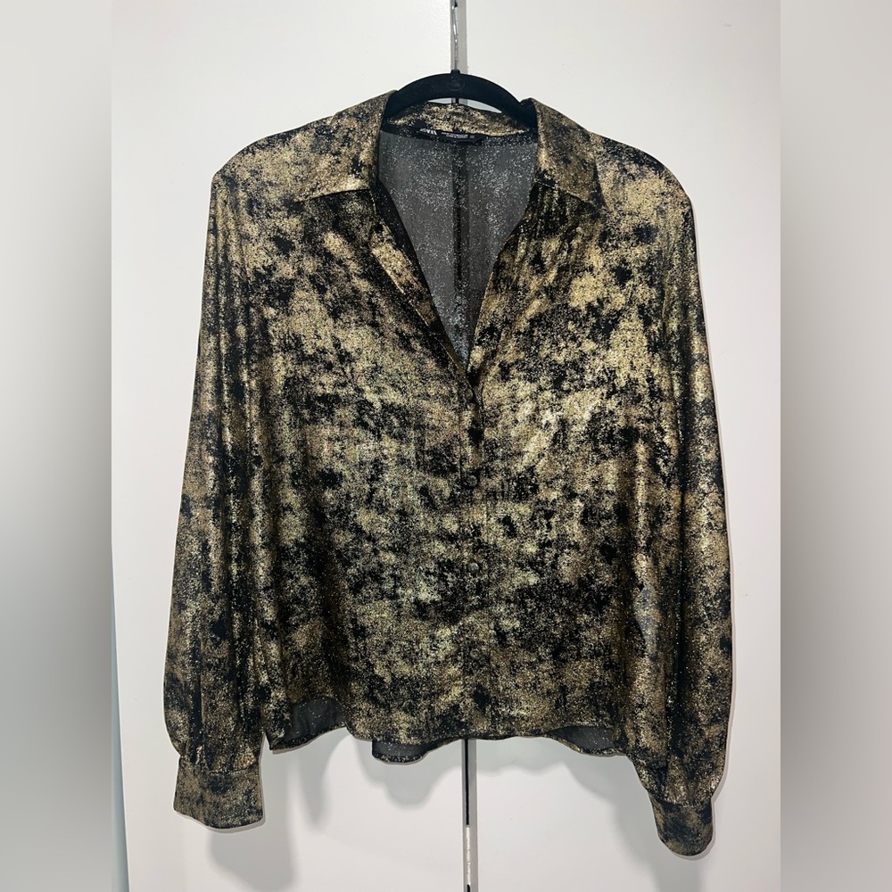 Zara Black and Gold Button Down Shirt